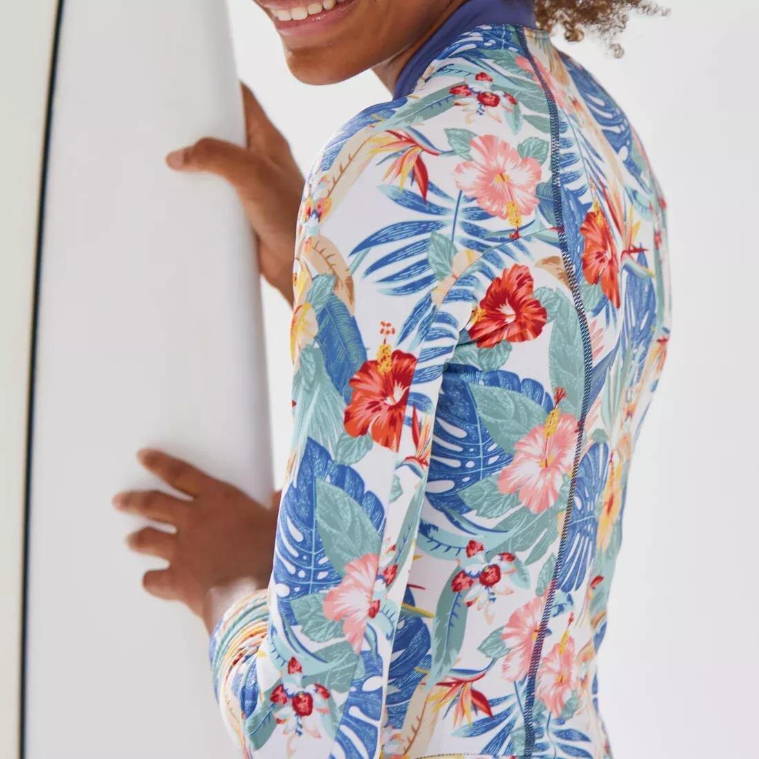 Kids Girls One-Piece Long-Sleeve Swimsuit, White, No Color, medium