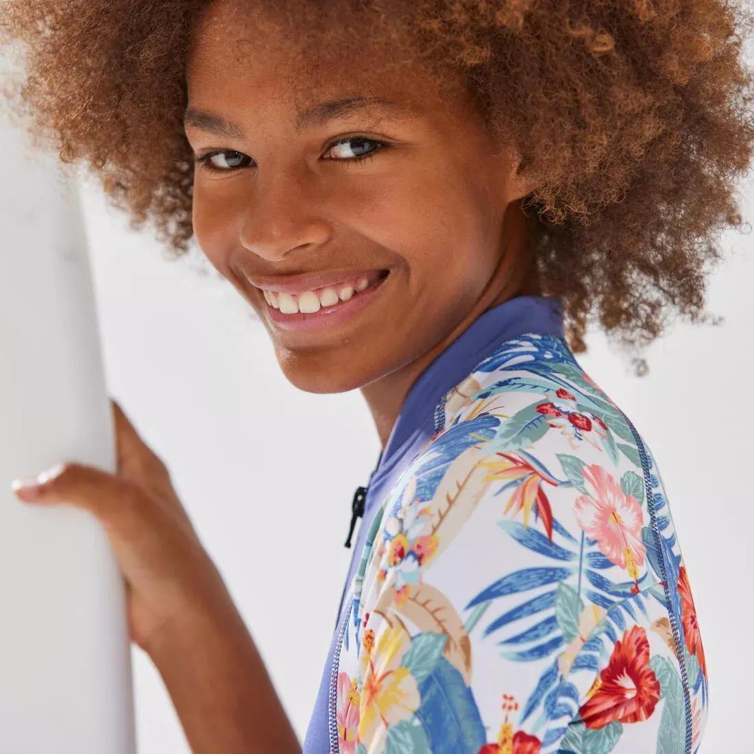 Kids Girls One-Piece Long-Sleeve Swimsuit, White, No Color, medium