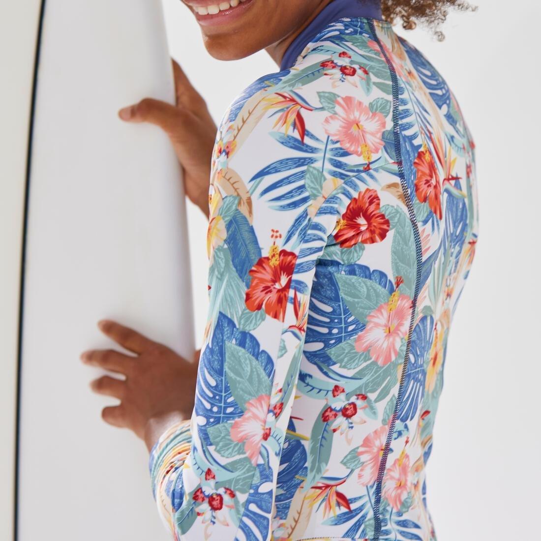 Kids Girls One-Piece Long-Sleeve Swimsuit, White, No Color, medium