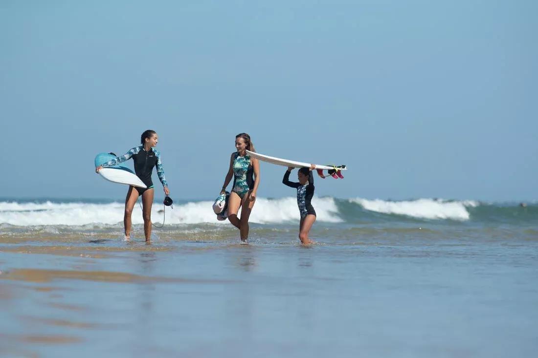 Kids Girls One-Piece Long-Sleeve Swimsuit, White, No Color, medium