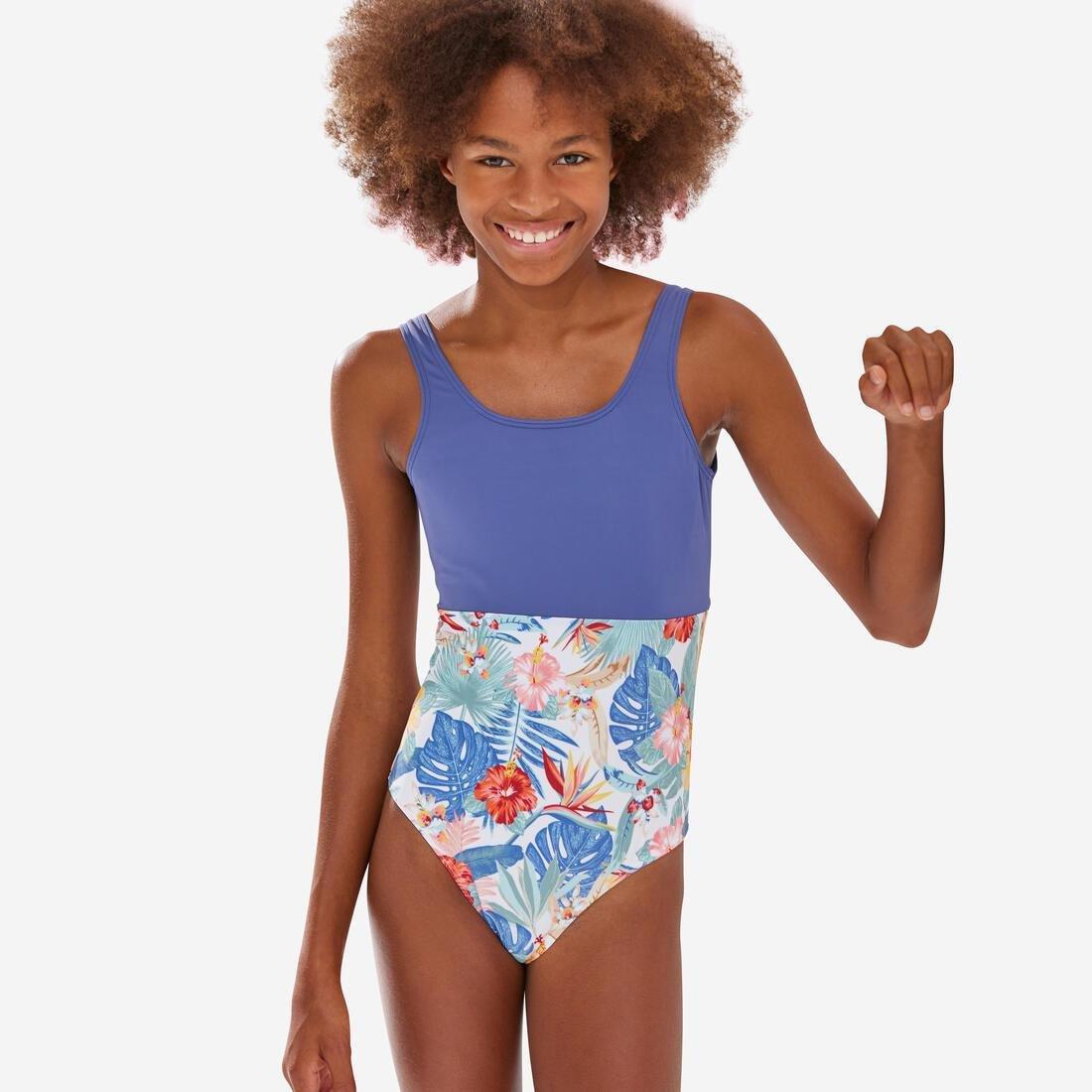 Kids Girls One-Piece Swimsuit - 500, Multicolour, No Color, medium