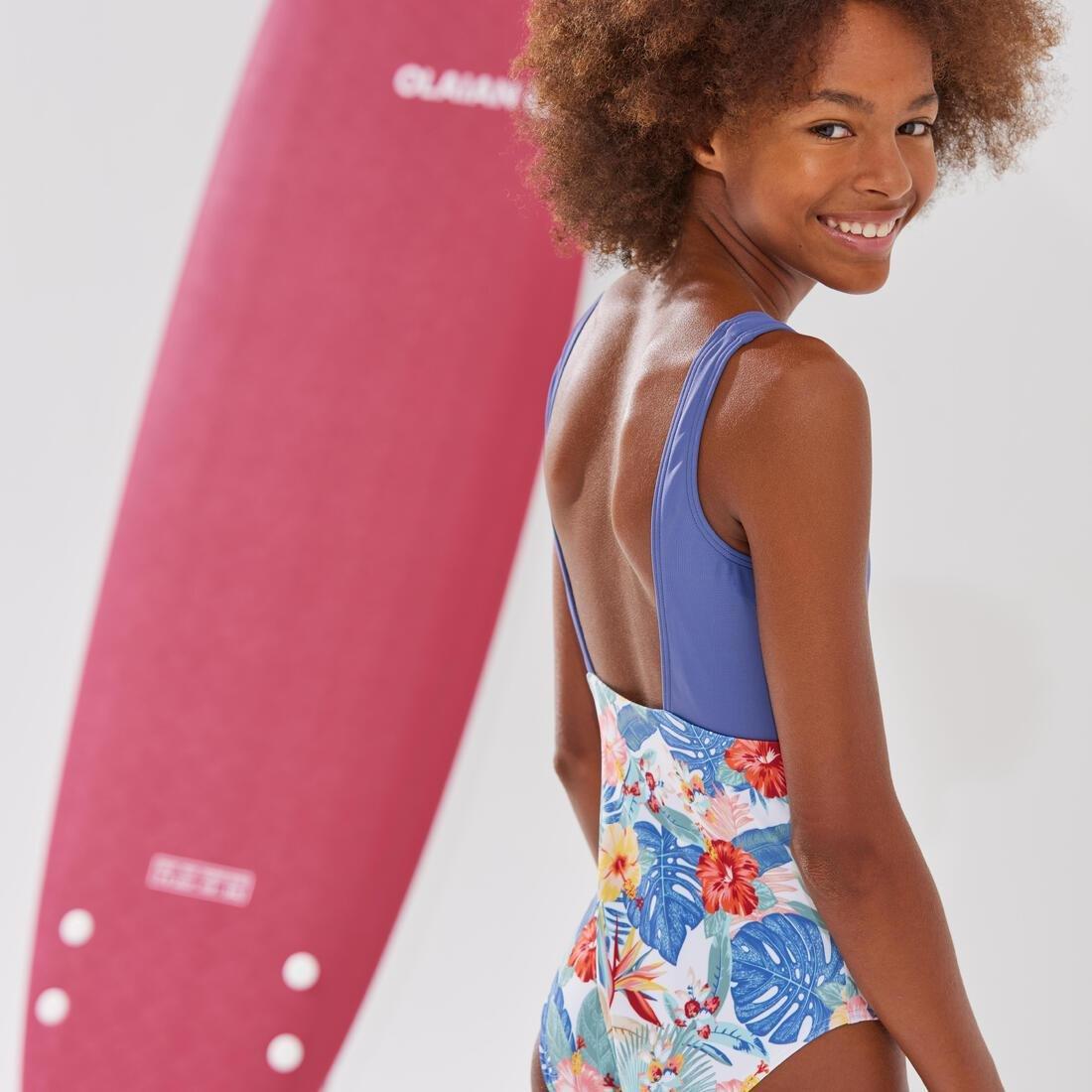 Kids Girls One-Piece Swimsuit - 500, Multicolour, , large image number 2