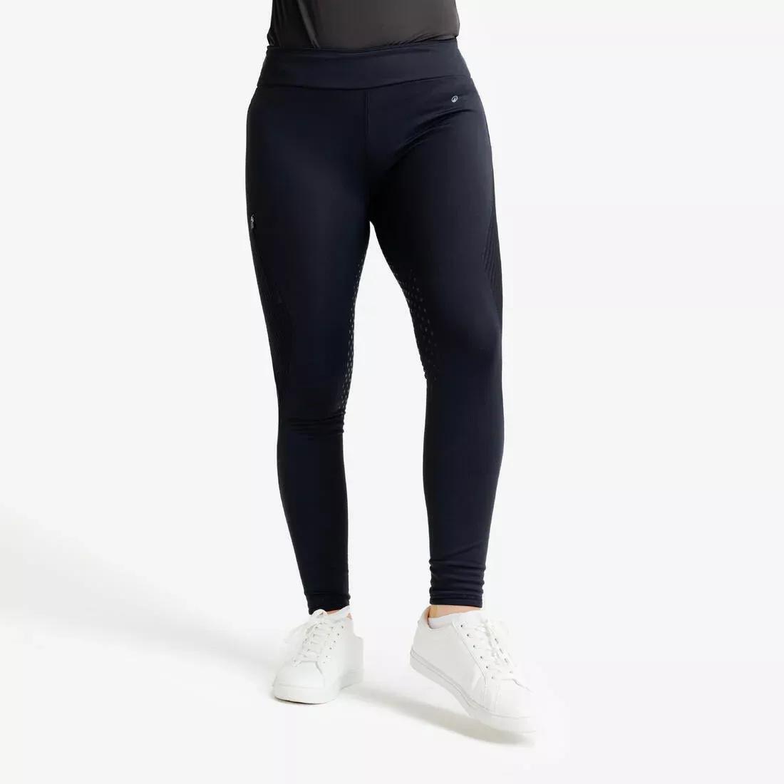 Women Warm Horse Riding Silicone Patch Leggings, Black, , large image number 0