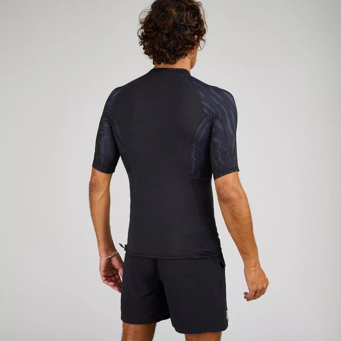 Men Surfing 500 Short-Sleeved Anti-Uv T-Shirt Top Palmeraie, Black, , large image number 2