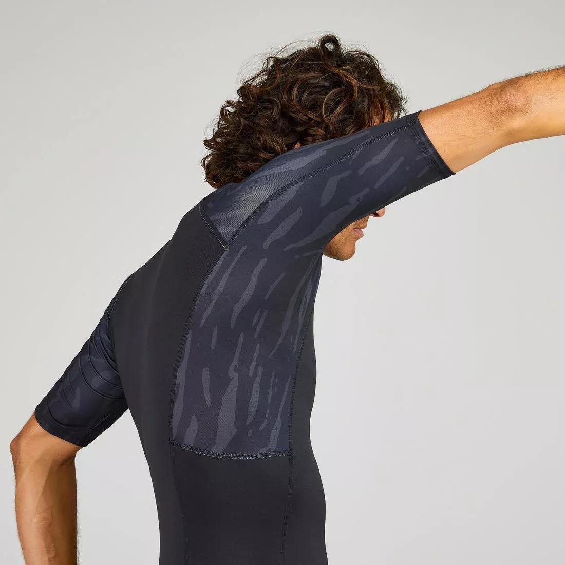 Men Surfing 500 Short-Sleeved Anti-Uv T-Shirt Top Palmeraie, Black, No Color, large image number 3