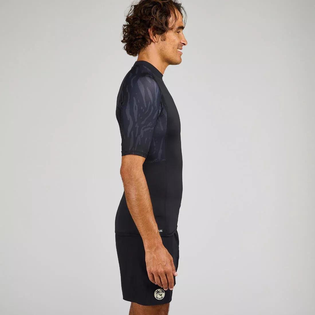 Men Surfing 500 Short-Sleeved Anti-Uv T-Shirt Top Palmeraie, Black, No Color, large image number 7