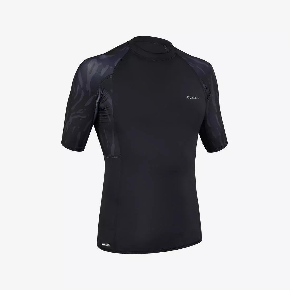Men Surfing 500 Short-Sleeved Anti-Uv T-Shirt Top Palmeraie, Black, , large image number 11