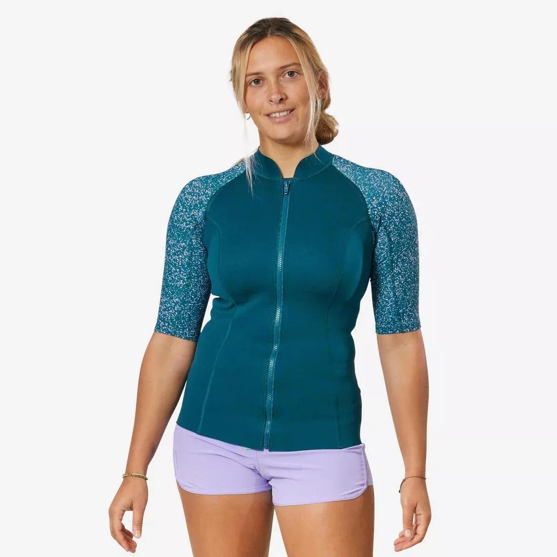 Women short-sleeve anti-UV 1.5 mm top, Navy, No Color, medium