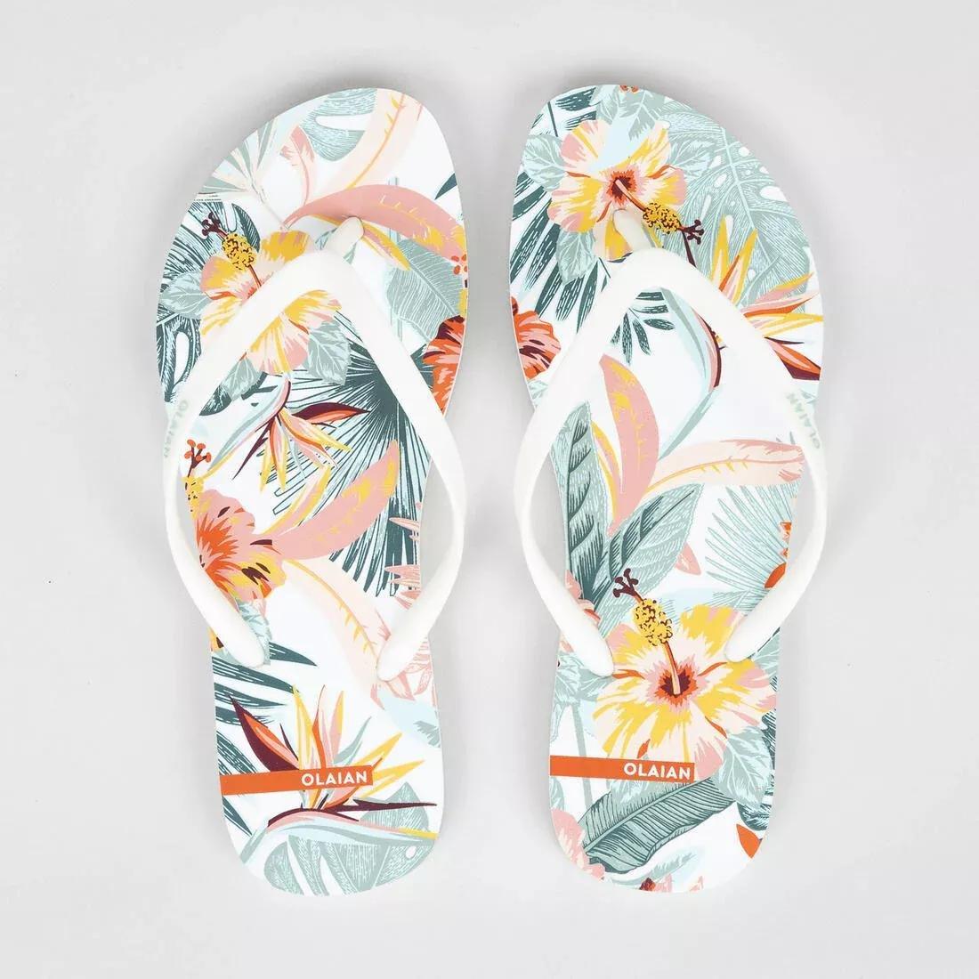 Women Flip-Flops - TO100S Print, White, No Color, medium