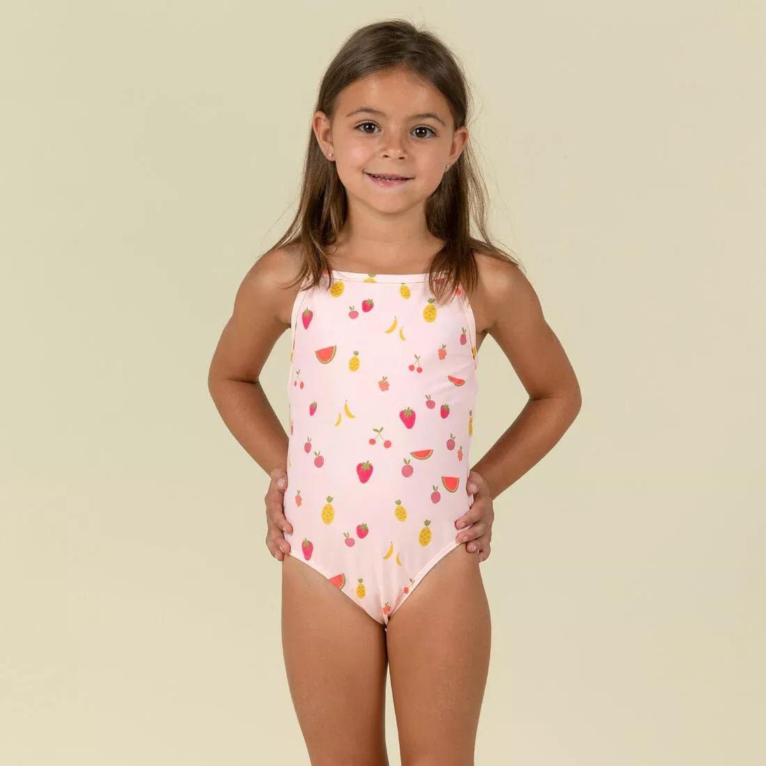 Kids Girls One-Piece Swimsuit Pink With Fruit Print, Orange, , large image number 0