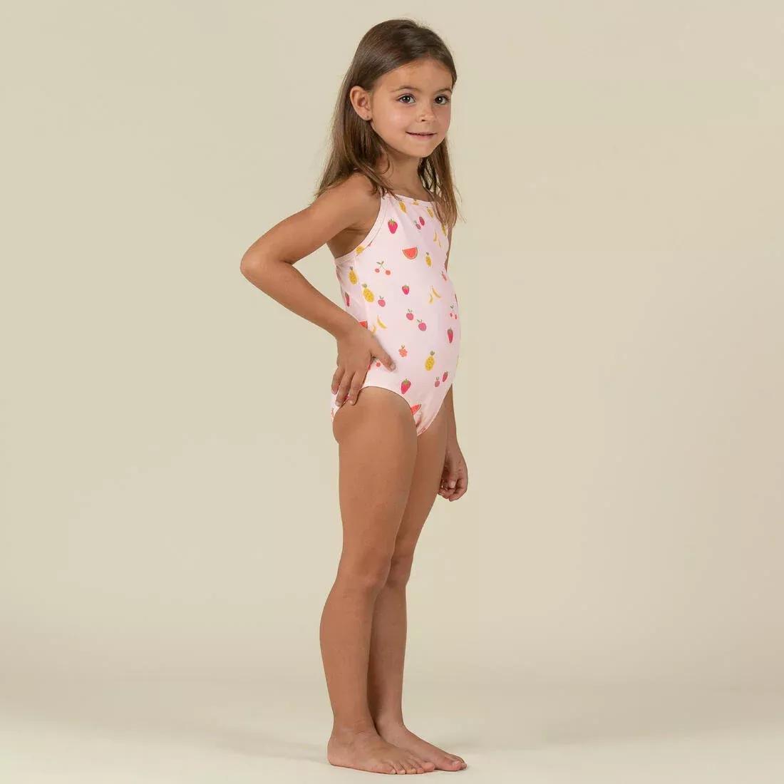 Kids Girls One-Piece Swimsuit Pink With Fruit Print, Orange, , large image number 1