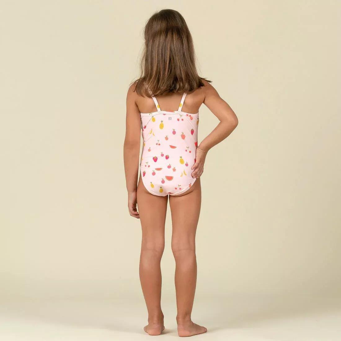 Kids Girls One-Piece Swimsuit Pink With Fruit Print, Orange, No Color, medium