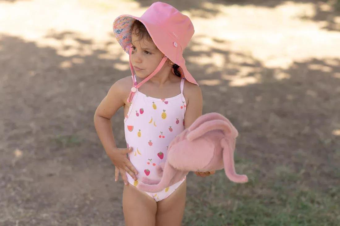 Kids Girls One-Piece Swimsuit Pink With Fruit Print, Orange, , large image number 7
