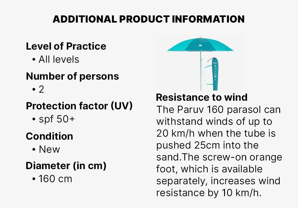 Paruv 160 Beach Parasol - Upf 50+ 2 Places, Blue, No Color, medium