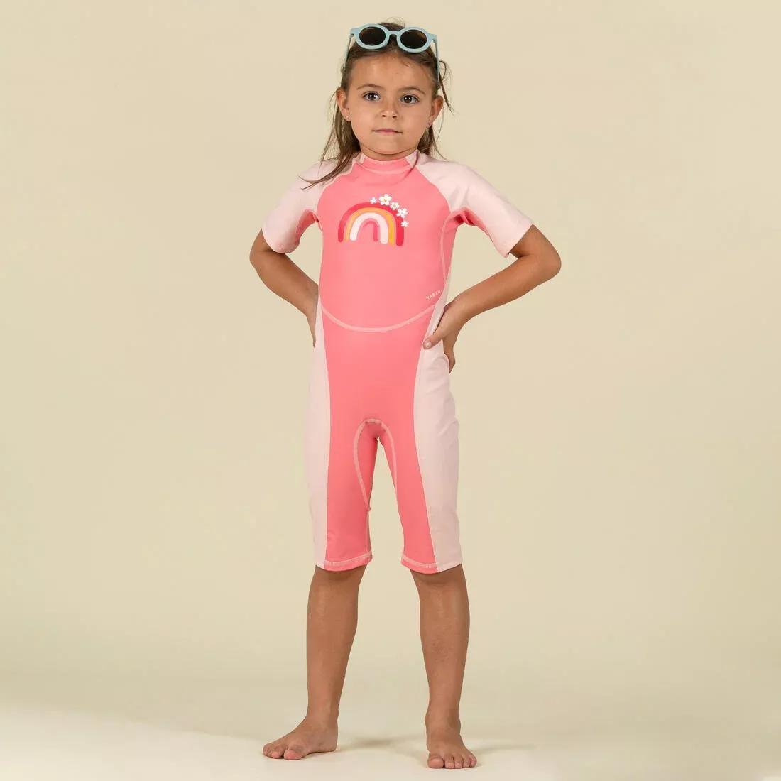 Kids Girls UV Protection Wetsuit Kloupi - Rainbow Print, Pink, , large image number 0