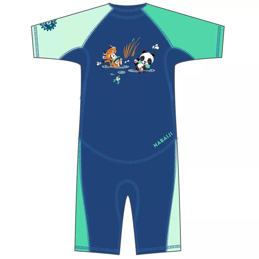 Kids Girls Uv Protection Wetsuit Kloupi - Panda Print, Blue, No Color, medium