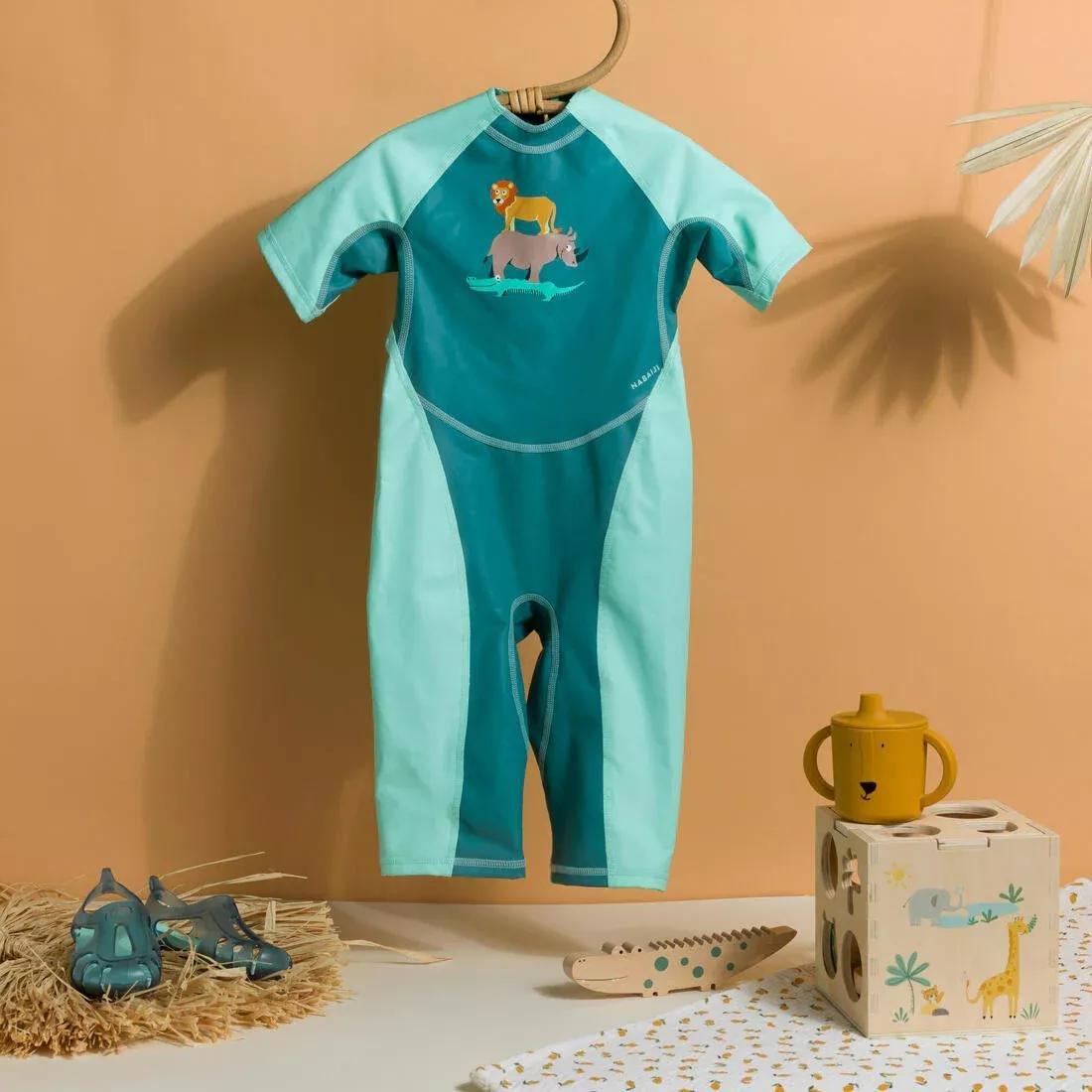 Kids Girls Uv Protection Wetsuit Kloupi - Panda Print, Blue, No Color, medium