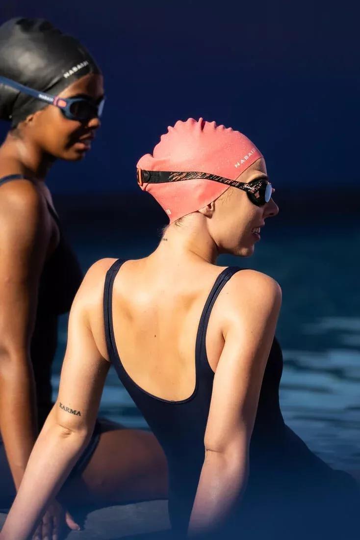 Silicone Swimming Cap - One Size Long Hair, Black, No Color, large image number 12