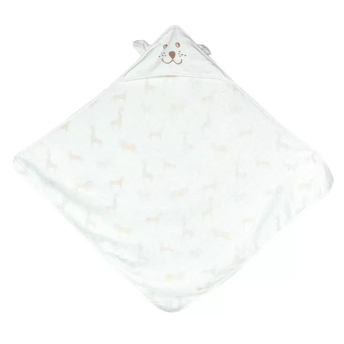 CREAM BEIGE Baby Swimming Towel cotton with hood SAVANNAH print, No Color, medium
