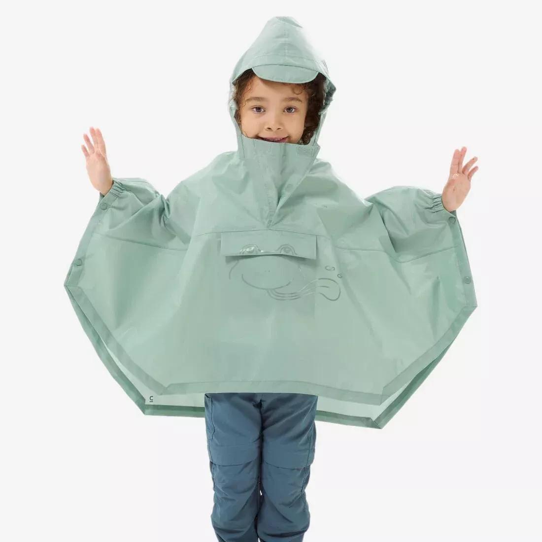 Kids Unisex waterproof hiking poncho - MH100, Green, No Color, large image number 0