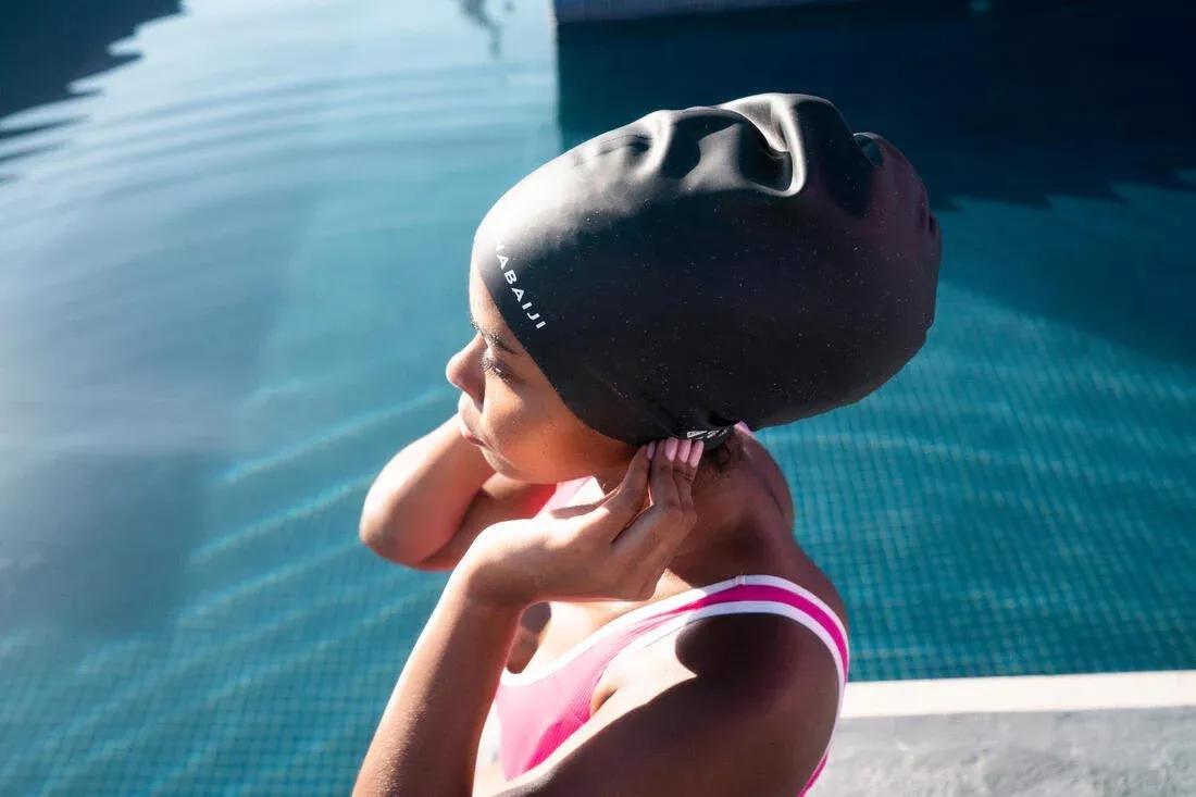 Silicone Swimming Cap - One Size - Thick Hair, Black, No Color, large image number 4