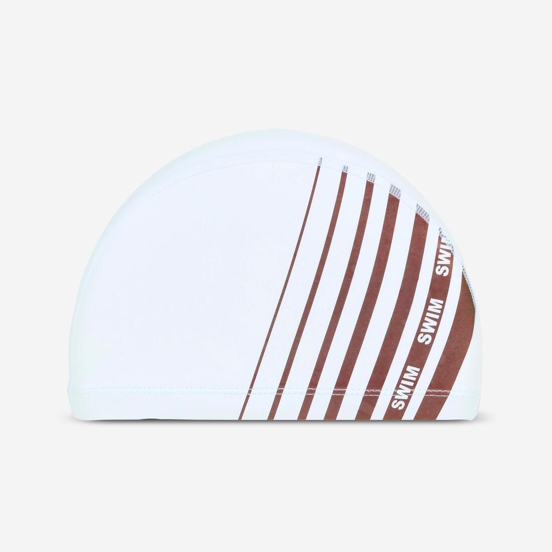 Women Coated Mesh Swim Cap - Printed Fabric Size M, White, , medium