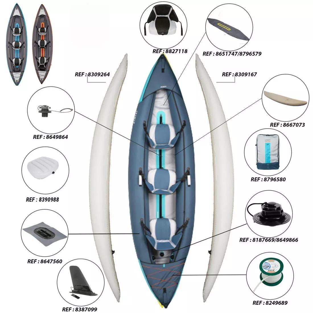 Inflatable Touring Kayak 2-3-Person, Blue, No Color, large image number 4