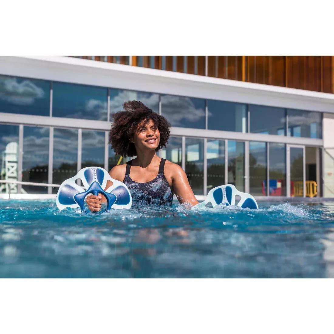 Pair Of Aquafit Pullpush Dumbbells Flower L, Blue, No Color, large image number 7