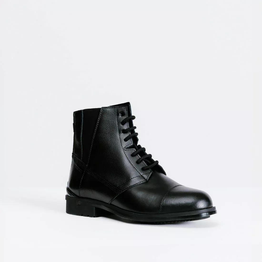 DEFAULT Women's Horse Riding Lace-Up Leather Jodhpur Boots 500 - Black, , large image number 0