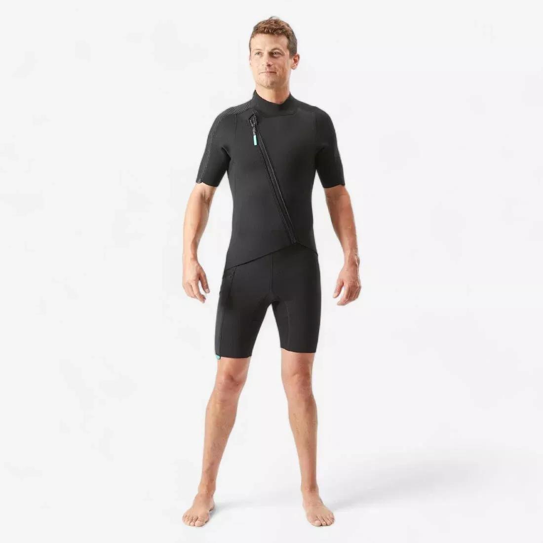 Men 2 mm Neoprene Shorty Wetsuit With Diagonal Front Zip Easy, Black, No Color, medium