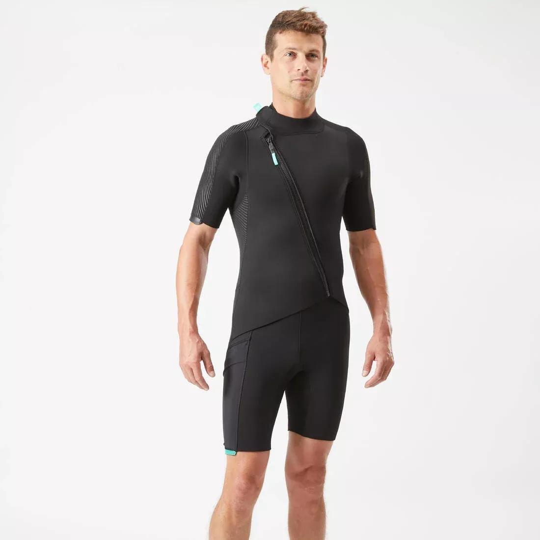 Men 2 mm Neoprene Shorty Wetsuit With Diagonal Front Zip Easy, Black, No Color, large image number 1