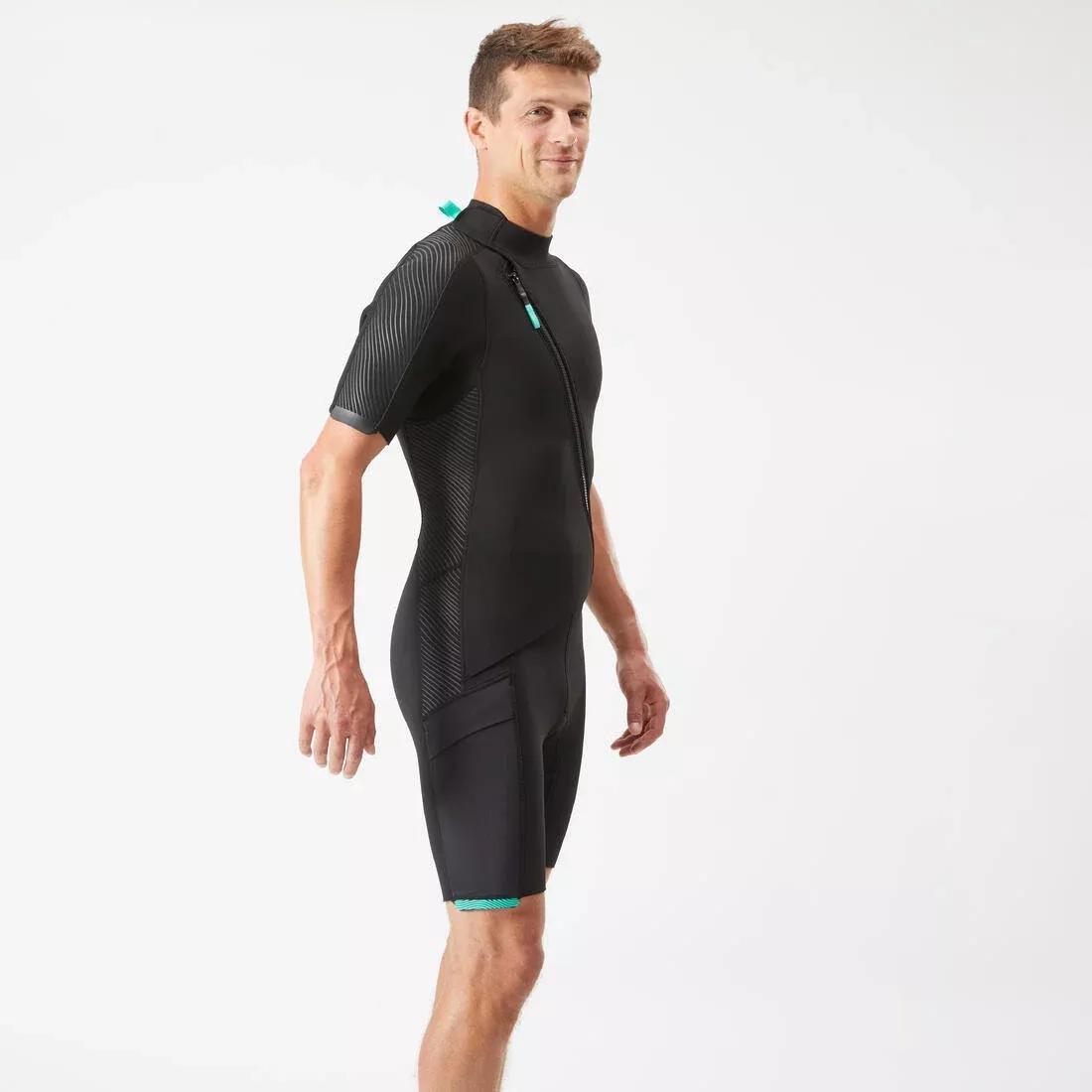 Men 2 mm Neoprene Shorty Wetsuit With Diagonal Front Zip Easy, Black, No Color, large image number 2