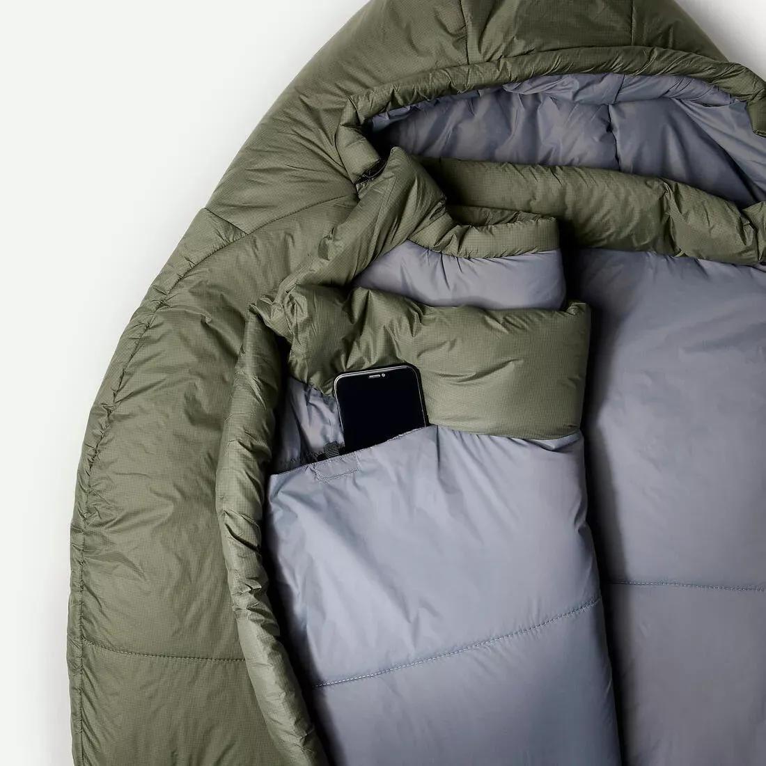 Trekking Sleeping Bag - Mt500 0C Synthetic, Green, No Color, large image number 4