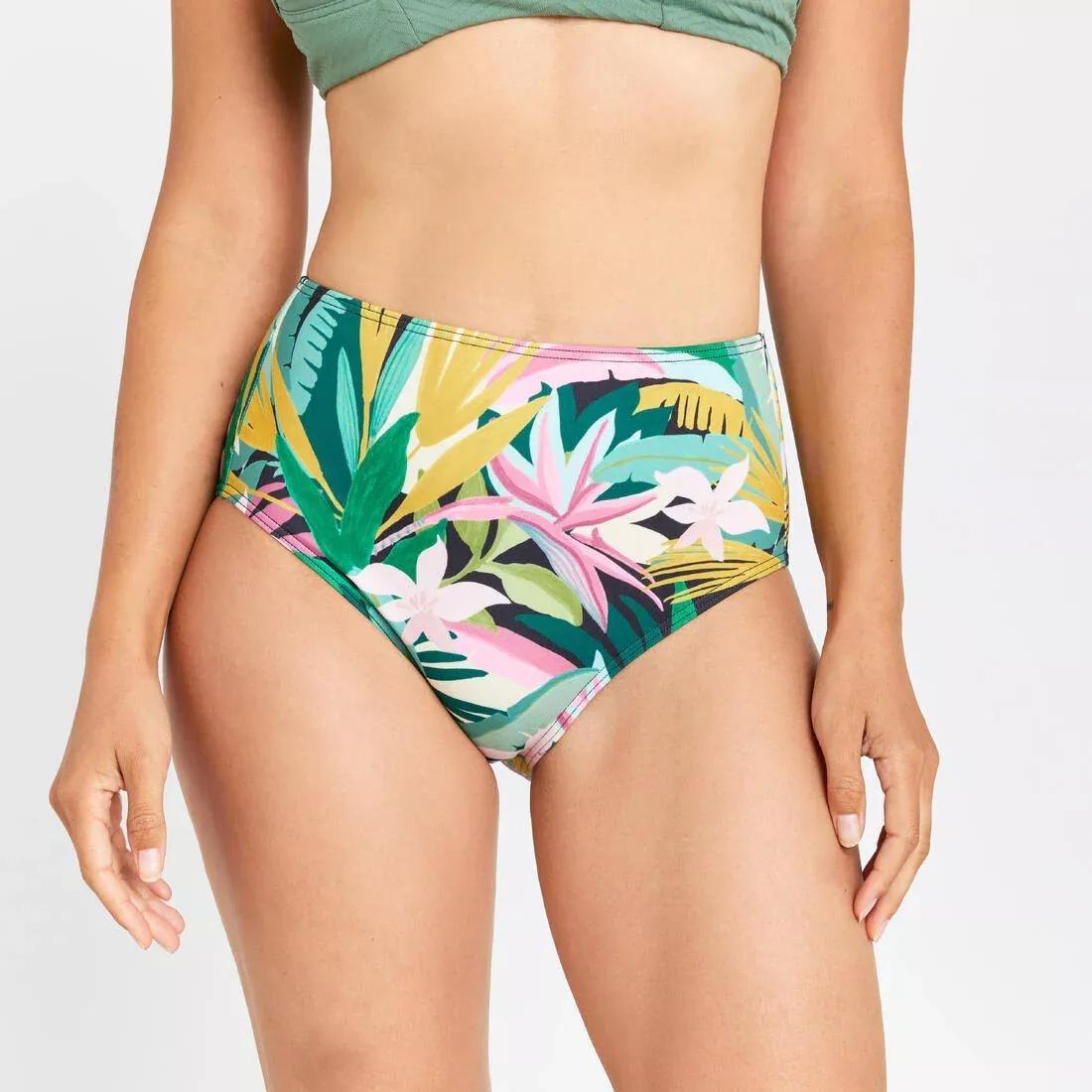 Women's high-waisted briefs swimsuit bottoms - Romi tropical, , medium
