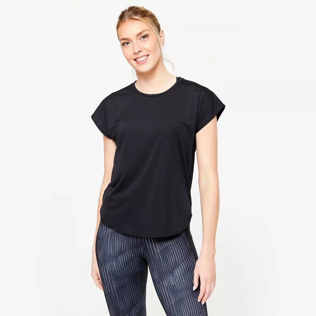 BLACK Women's Cardio Training Loose-Fit Laser Cut T-Shirt - Black, , medium