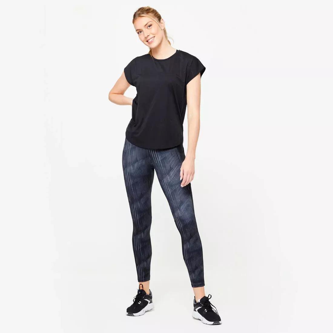 BLACK Women's Cardio Training Loose-Fit Laser Cut T-Shirt - Black, , large image number 1