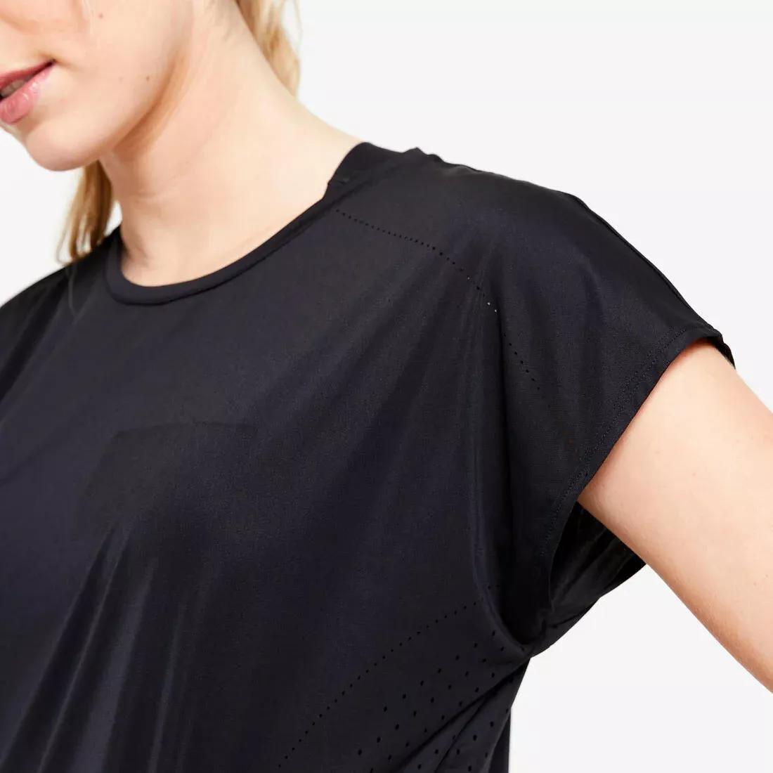 BLACK Women's Cardio Training Loose-Fit Laser Cut T-Shirt - Black, , large image number 6