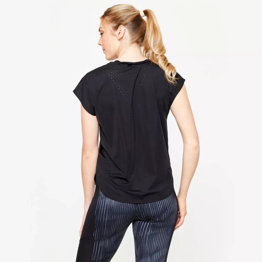 BLACK Women's Cardio Training Loose-Fit Laser Cut T-Shirt - Black, , large image number 13