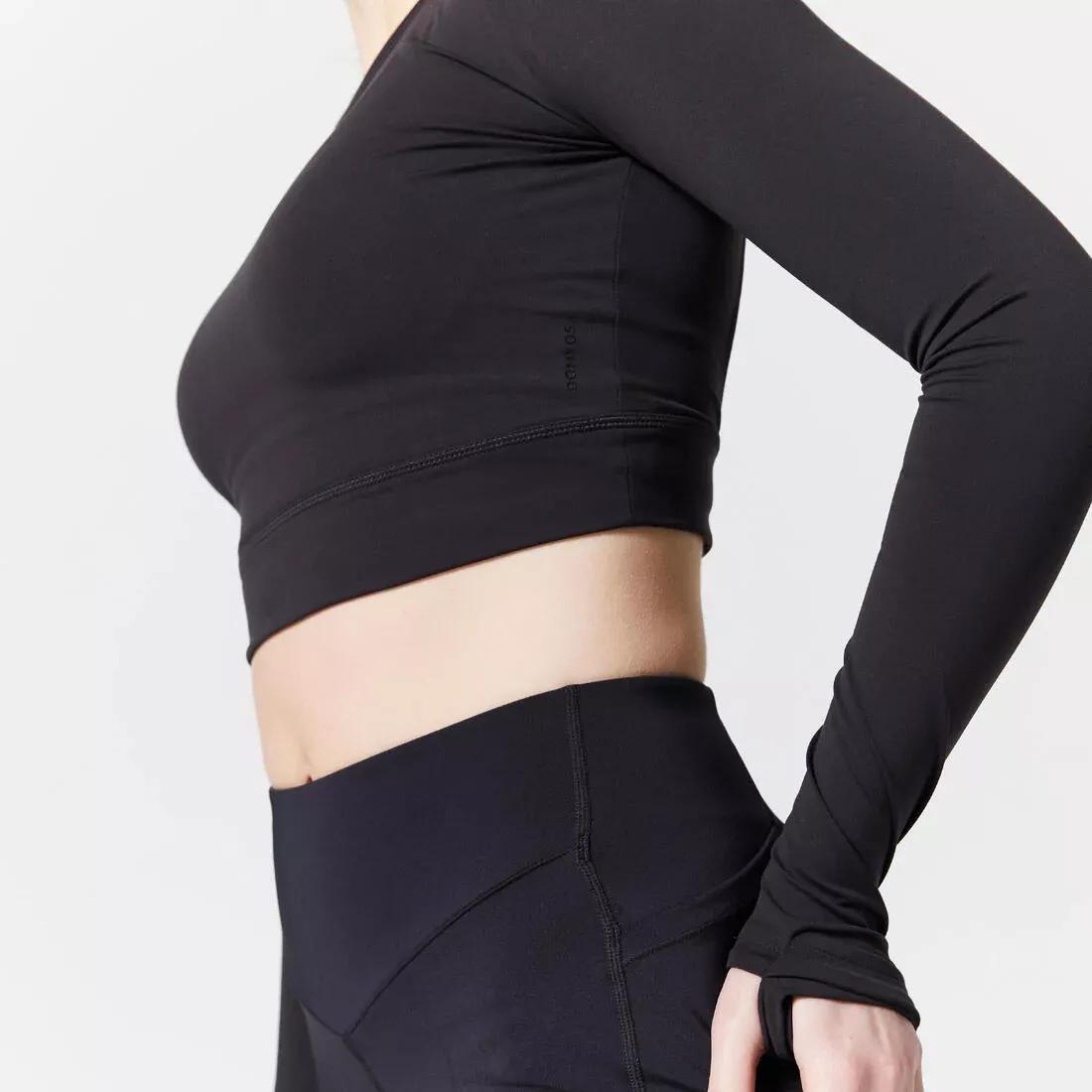 Women Fitness Long-Sleeved Cropped T-Shirt, Black, , large image number 3