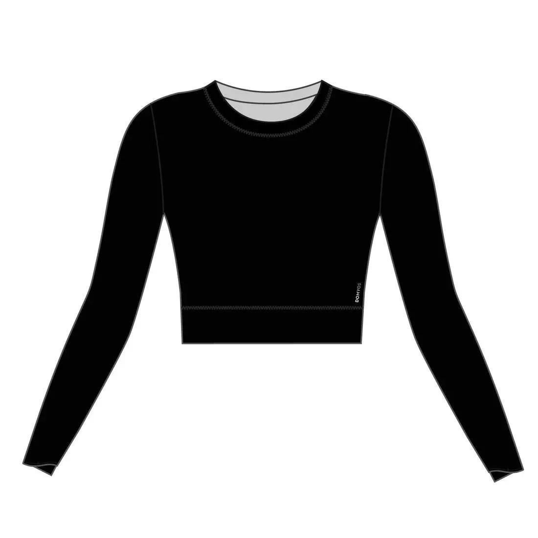 Women Fitness Long-Sleeved Cropped T-Shirt, Black, , large image number 5