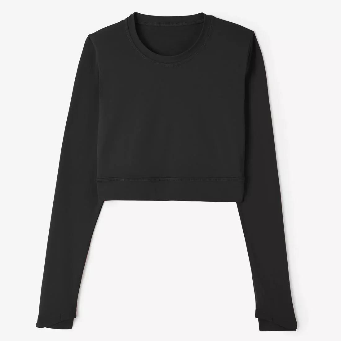 Women Fitness Long-Sleeved Cropped T-Shirt, Black, , large image number 6