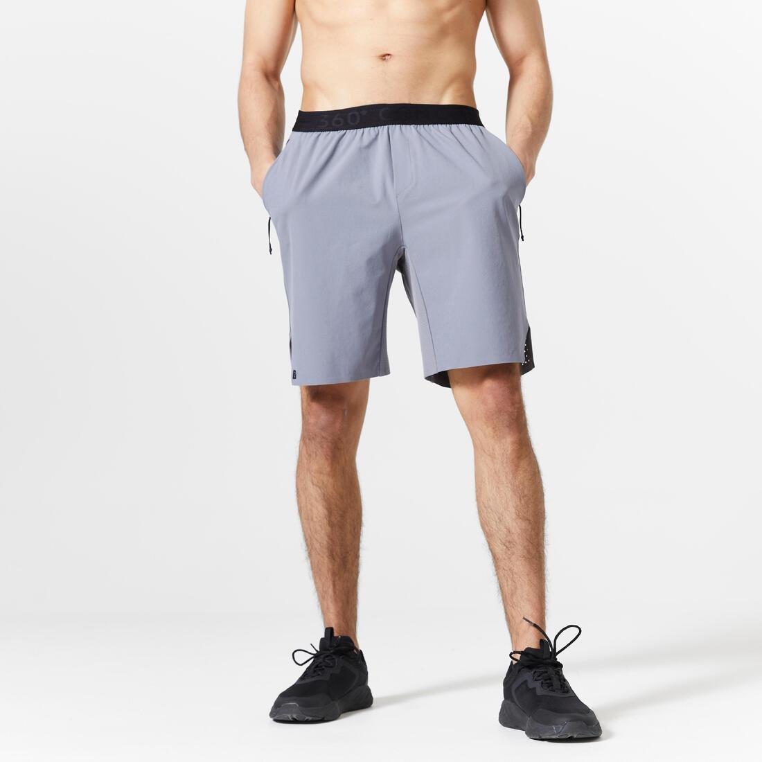 DOMYOS - Men Breathable Performance Fitness Shorts With Zipped Pockets, Grey