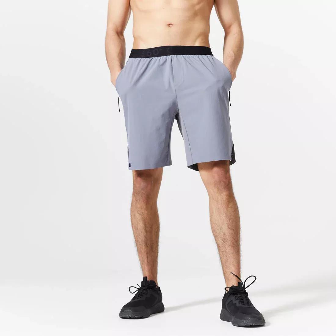 Men Breathable Performance Fitness Shorts With Zipped Pockets, Grey, , medium