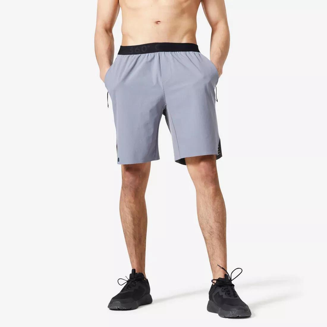 Men Breathable Performance Fitness Shorts With Zipped Pockets, Grey, , large image number 5