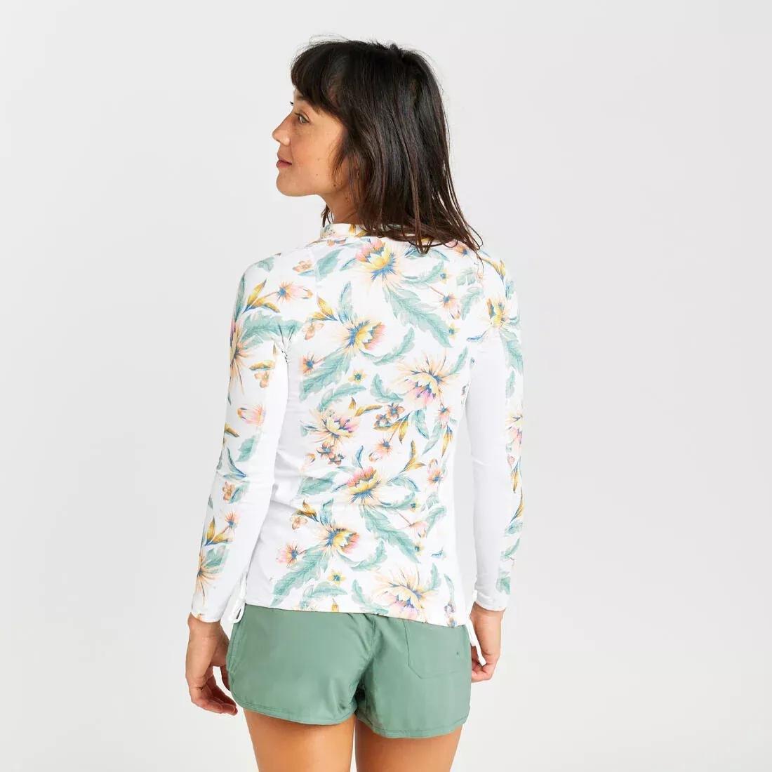 Women Long Sleeve T-Shirt - UV-Protection Surf Top - 500 ANAMONES, White, No Color, large image number 8