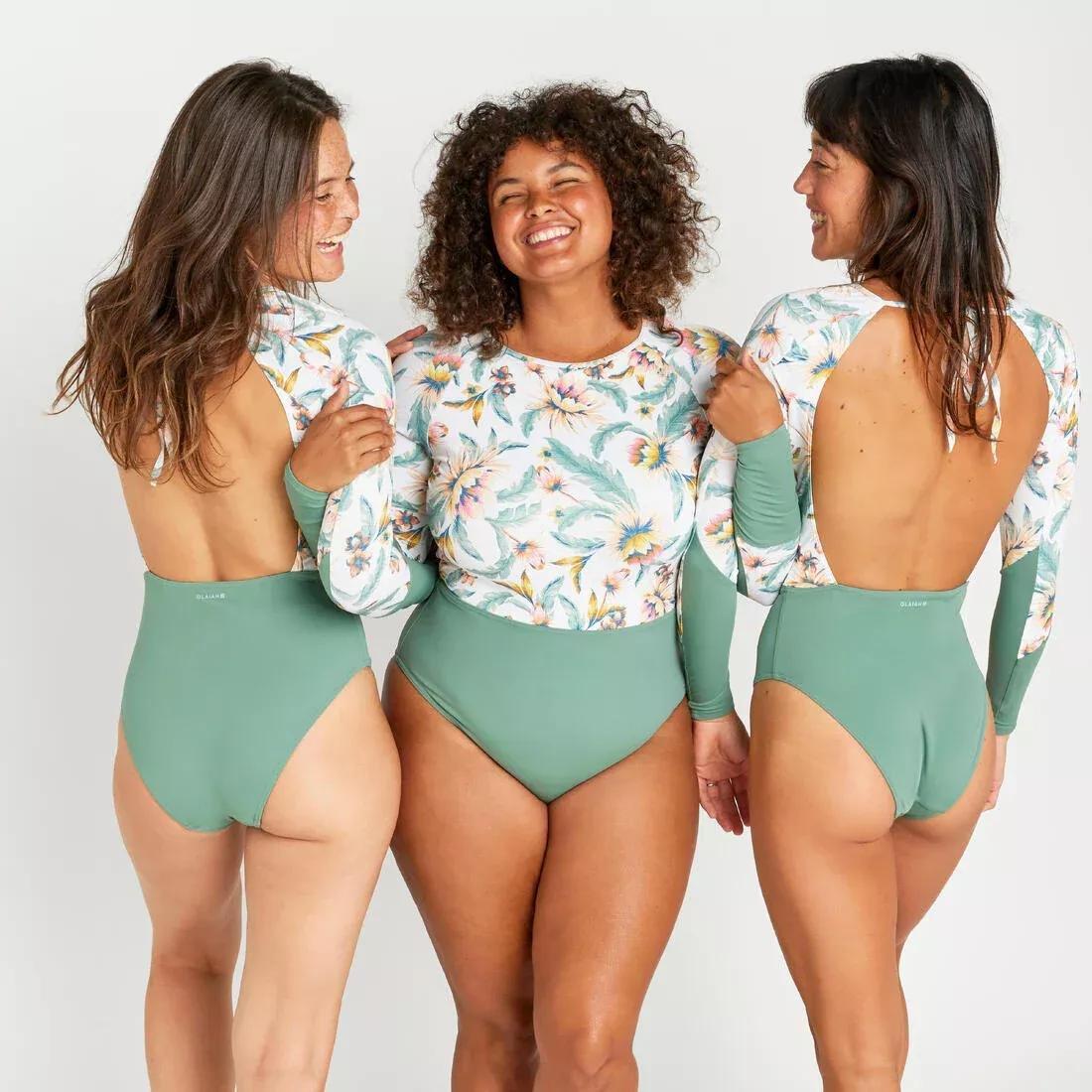 Women One-Piece Long Sleeve Swimsuit - Mary Belly, White, No Color, medium