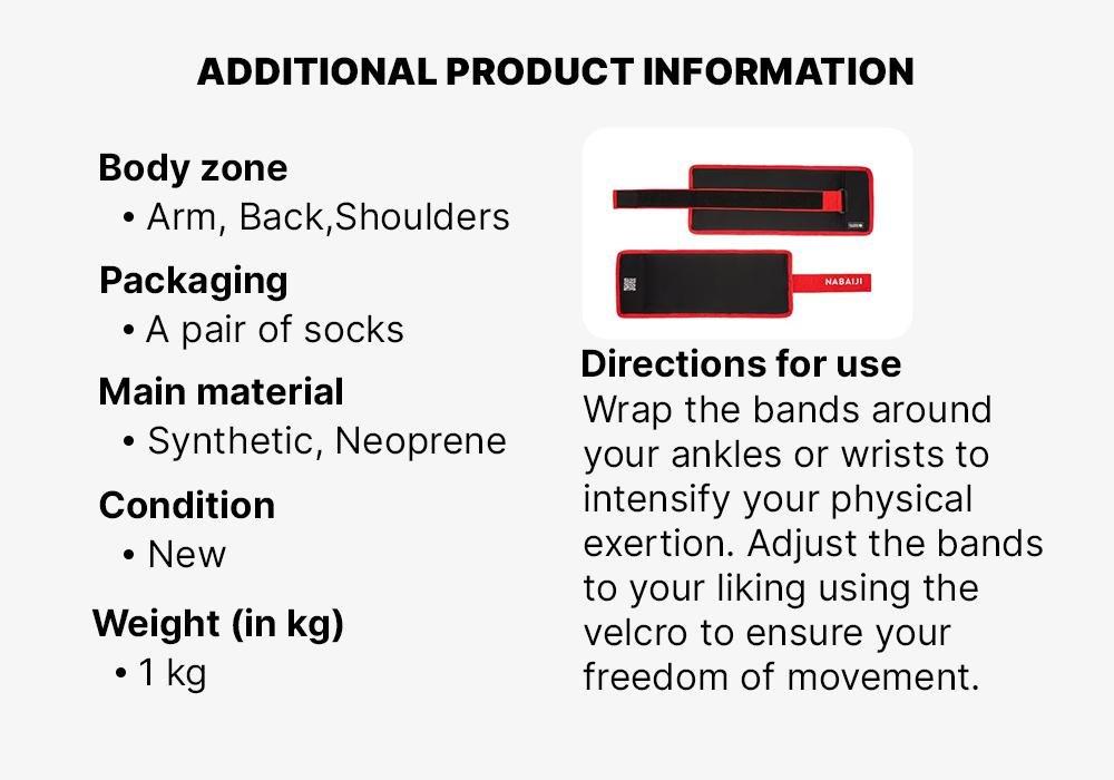 Aqua Fitness Weighted Wristbands With Buckle - 2X1 Kg, Red, No Color, large image number 14