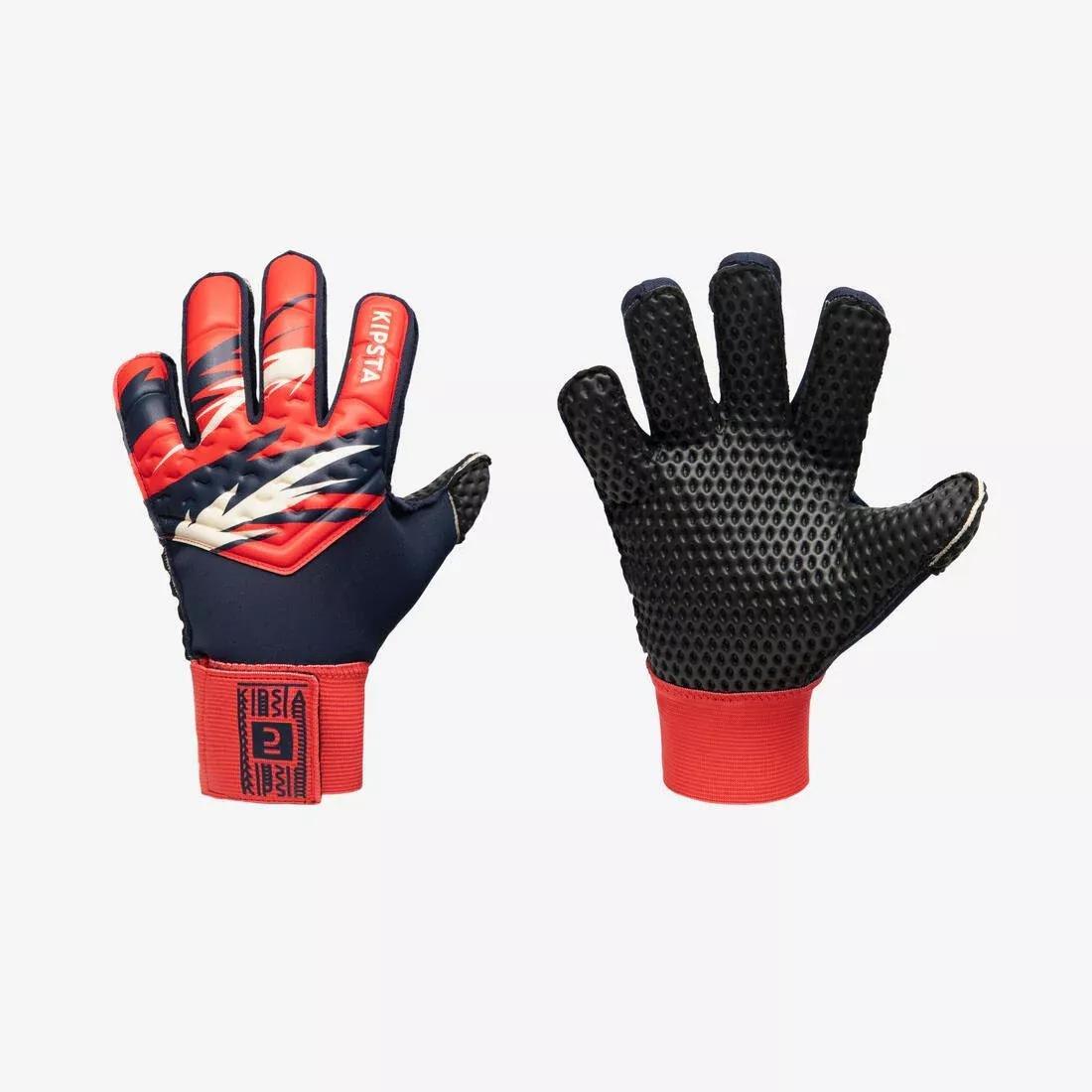 FLUO ELECTRIC RED Kids' Football Goalkeeper Gloves F100 Superesist - Red/Blue, No Color, medium