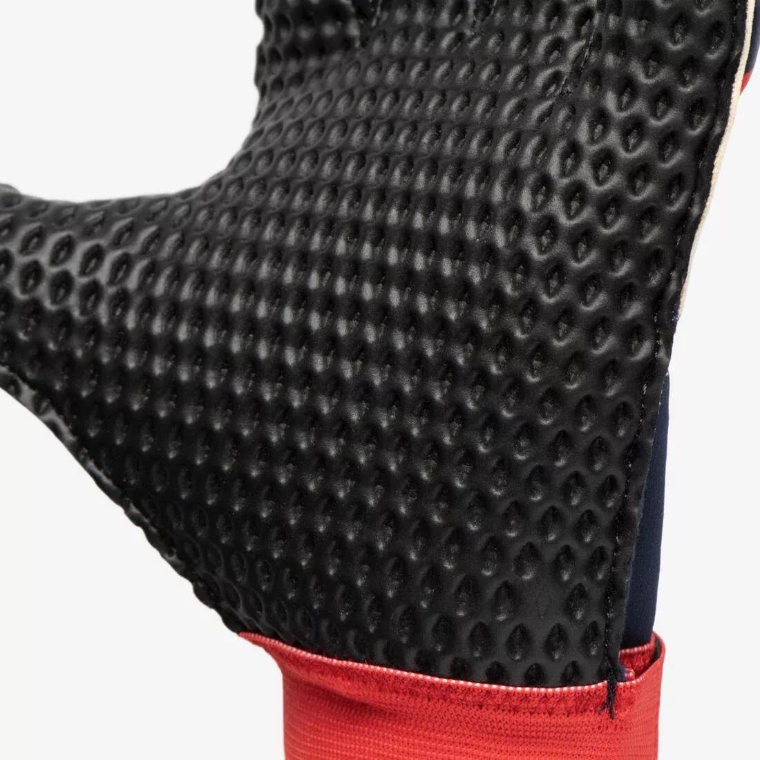 FLUO ELECTRIC RED Kids' Football Goalkeeper Gloves F100 Superesist - Red/Blue, No Color, medium