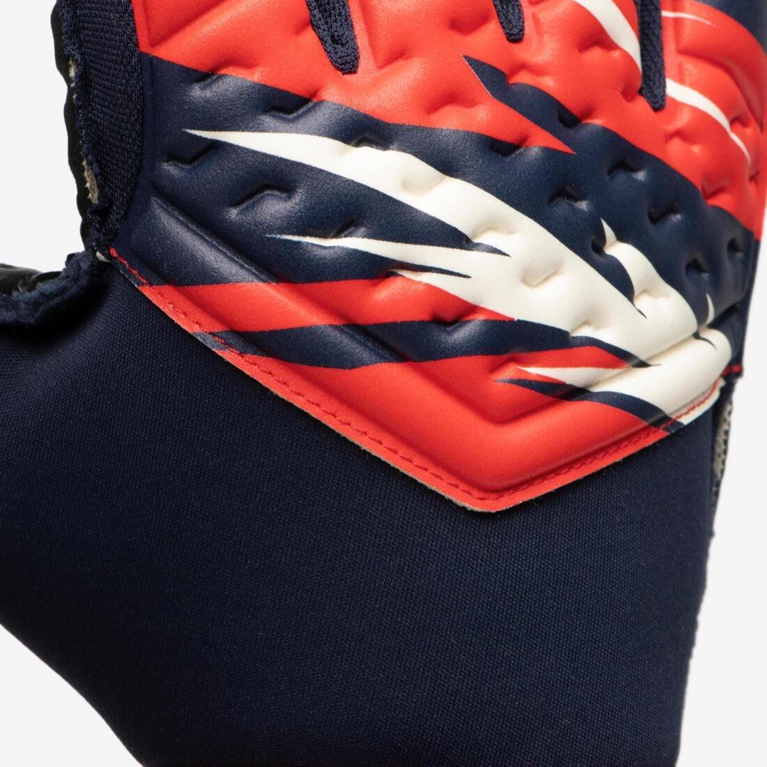 FLUO ELECTRIC RED Kids' Football Goalkeeper Gloves F100 Superesist - Red/Blue, , large image number 4
